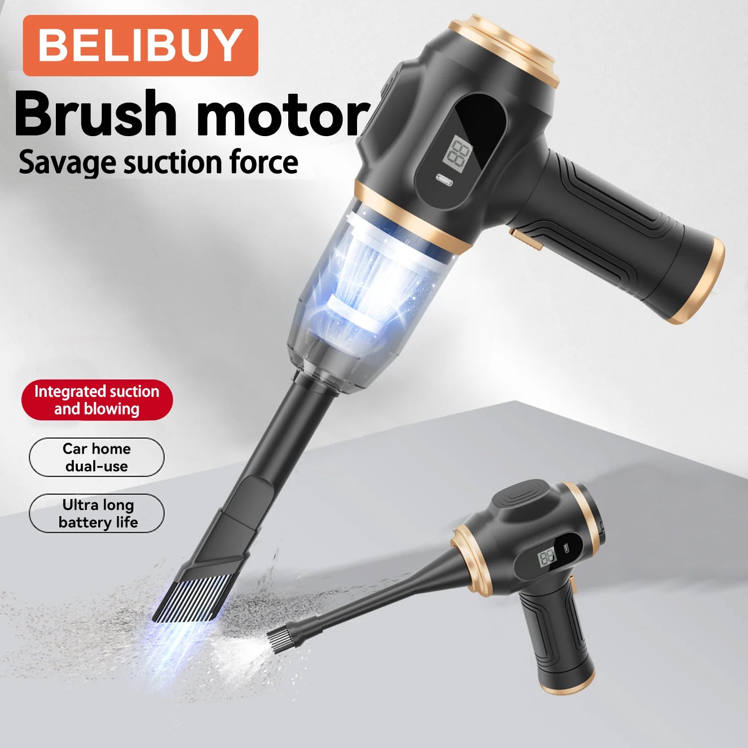 High-Power USB Rechargeable Vacuum Cleaner for Home and Automotive Use with Strong Suction for Carpets and Upholstery